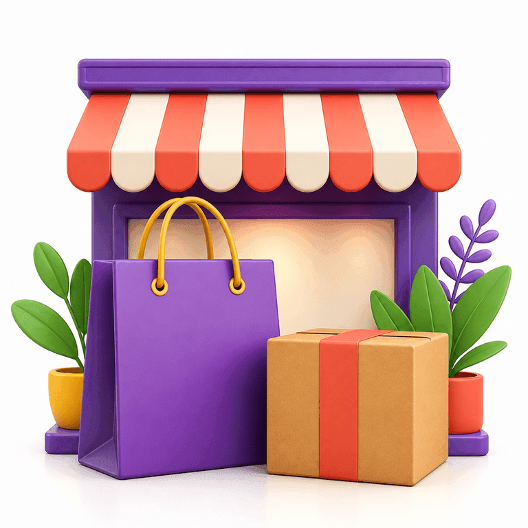 Boutique en ligne avec sac et colis